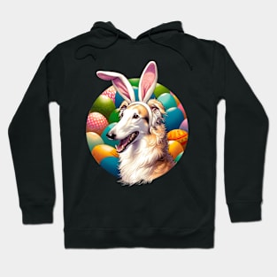 Borzoi with Bunny Ears Celebrates Easter in Style Hoodie